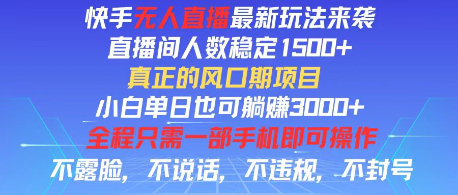 （11792期）快手无人直播全新玩法，直播间人数稳定1500+，小白单日也可躺赚3000+，…-网创资源总站