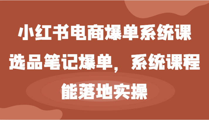 小红书电商爆单系统课-选品笔记爆单，系统课程，能落地实操-网创资源总站