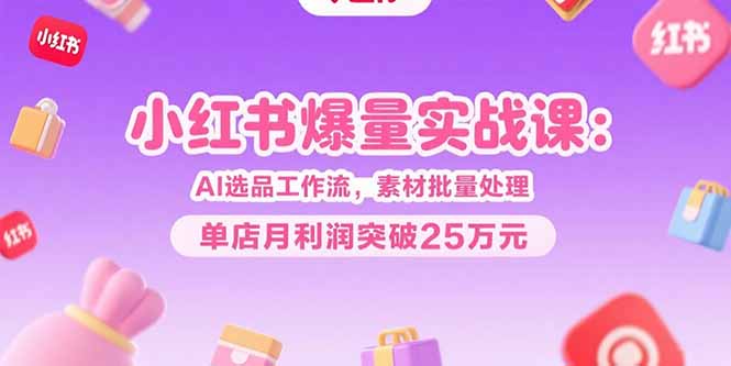 小红书爆量实战课：AI选品工作流，素材批量处理，单店月利润突破25万元-网创资源总站