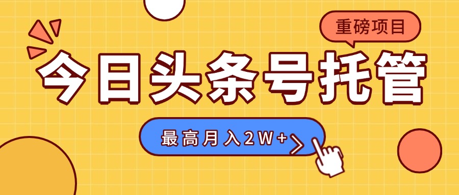 【头条号托管 】我存作品到草稿箱，你每天5分钟发布，最高月入2W+-网创资源总站
