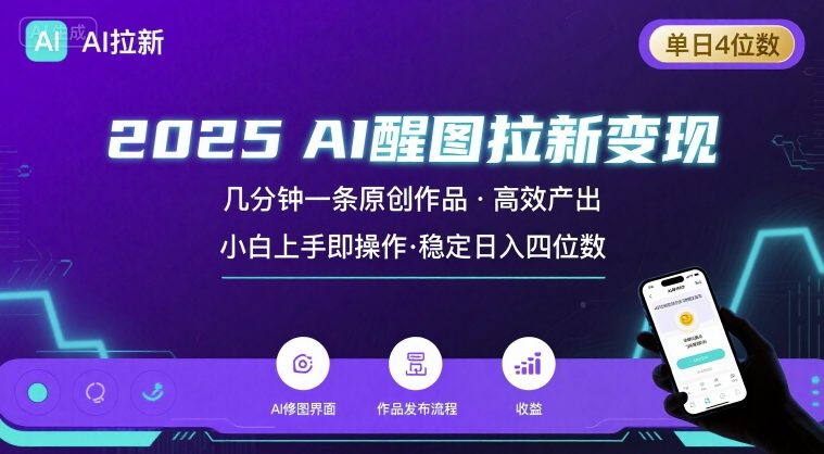 2025最强AI醒图拉新，几分钟一条原创作品，单日收入4位数，小白也能上手操作-网创资源总站