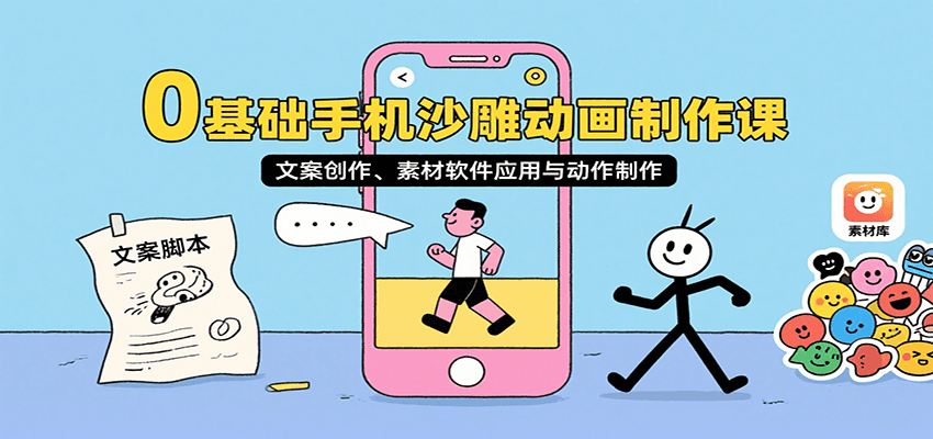 0基础手机沙雕动画制作课，文案创作、素材软件应用与动作制作-网创资源总站
