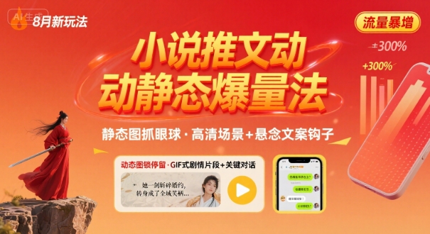 8月小说推文全新玩法，动静态图片+搭配小说文案爆量玩法-网创资源总站