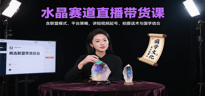 水晶赛道直播带货课：含联盟模式、平台策略，讲短视频起号、拍摄话术与国学结合-网创资源总站