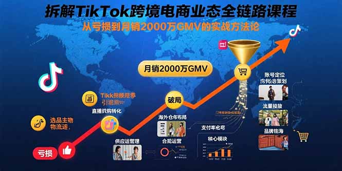 拆解TikTok跨境电商业态全链路课程：从亏损到月销2000万GMV的实战方法论-网创资源总站