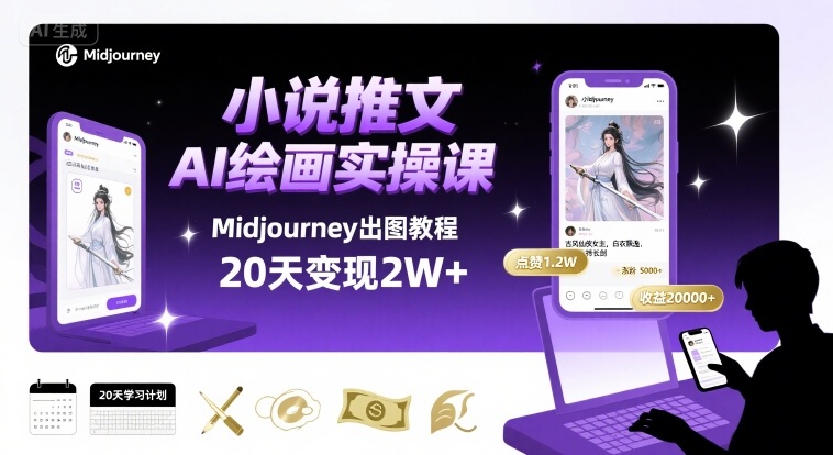 小说推文干货分享之AI绘画MJ出图实操课，用Midjourney做小说推文，20天挣2w-网创资源总站