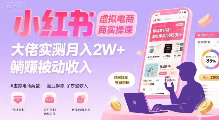 小红书虚拟电商，大佬实测月入2W+，实现被动收入-网创资源总站