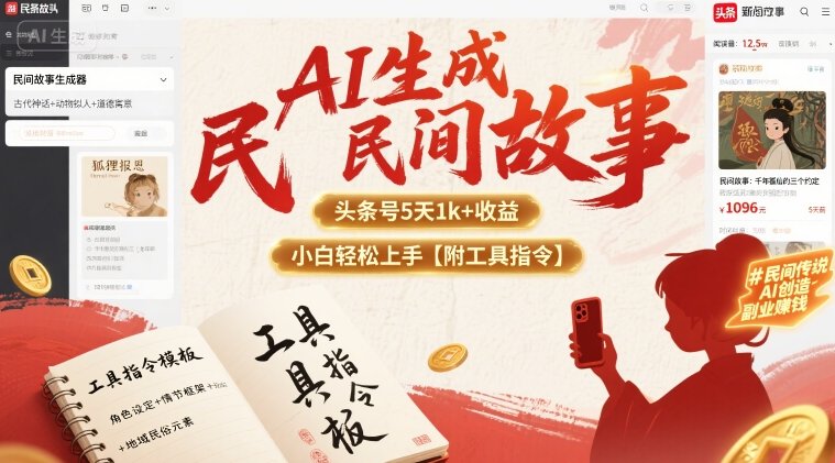 AI生成民间故事，头条号5天1k+，小白轻松上手【附工具指令】-网创资源总站