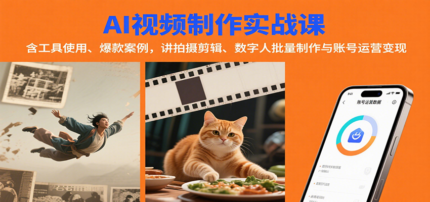 AI视频制作实战：含工具使用、爆款案例，讲拍摄剪辑、数字人批量制作与账号运营变现-网创资源总站