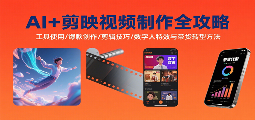 AI+剪映视频制作全攻略：工具使用/爆款创作/剪辑技巧/数字人特效与带货转型方法-网创资源总站
