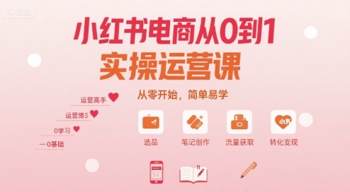 小红书电商从0到1实操运营课，从零开始，简单易学-网创资源总站