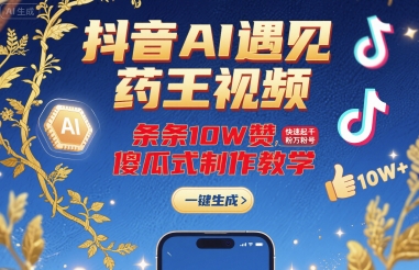 抖音AI遇见药王视频，条条10W赞，快速起千粉万粉号，傻瓜式制作教学-网创资源总站