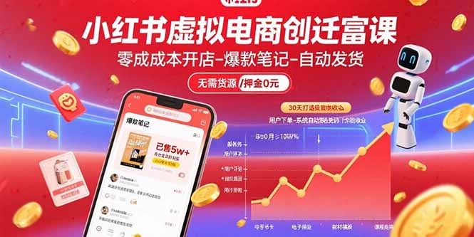 小红书虚拟电商创富课：零成本开店/爆款笔记/自动发货,30天打造被动收入-网创资源总站