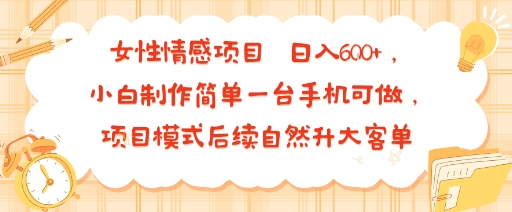 女性情感项目 小白制作简单一台手机可做 项目模式后续自然升大客单 日入6张-网创资源总站