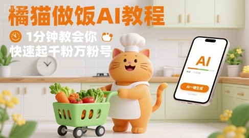 有趣的橘猫买菜做饭视频，用AI一键搞定，1分钟教会你，快速起千粉万粉号-网创资源总站