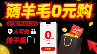 薅羊毛0元购，免单还倒挣钱的暴力玩法，人人可做，纯干货-网创资源总站