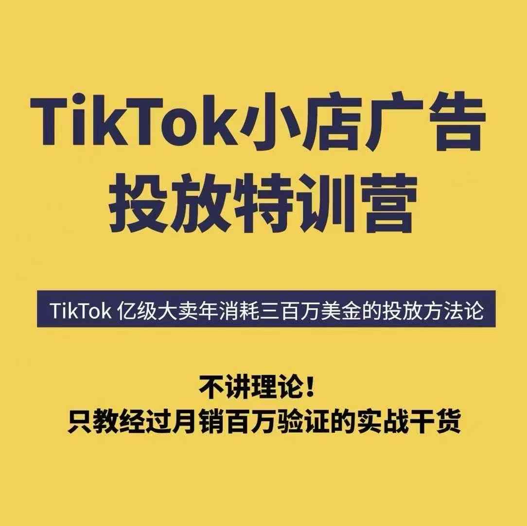 TikTok小店广告投放特训营，6天破局计划专治各种“投不动”，教你经过月销百万验证的实战干货-网创资源总站