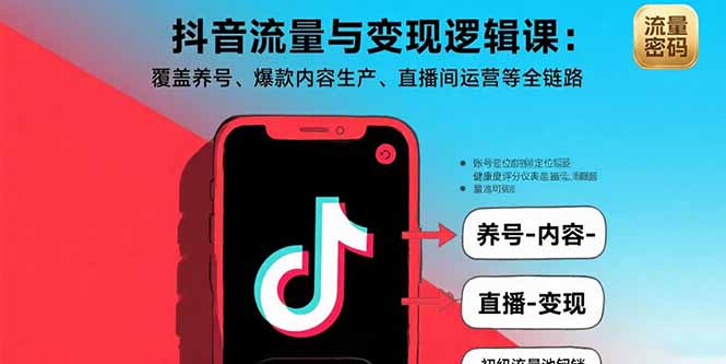 抖音流量与变现逻辑课：覆盖养号、爆款内容生产、直播间运营等全链路-网创资源总站