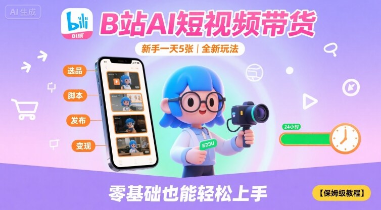 B站AI短视频带货，新手一天5张，全新玩法【保姆级教程】-网创资源总站
