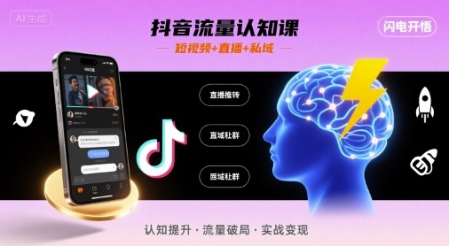 抖音流量认知课，短视频+直播+私域，认知提升，闪电开悟-网创资源总站