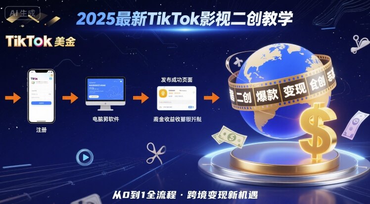 2025年最新TikTok影视二创教学，从注册到发布撸美金全流程，跨境变现新机遇-网创资源总站