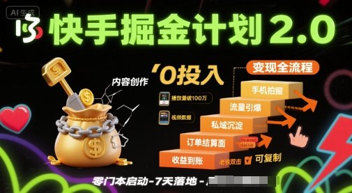 快手掘金计划2.0，快手电商变现全流程，简单可复制，0投入-网创资源总站