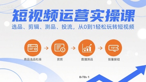 短视频运营实操课，选品、剪辑、测品、投流，从0到1轻松玩转短视频-网创资源总站
