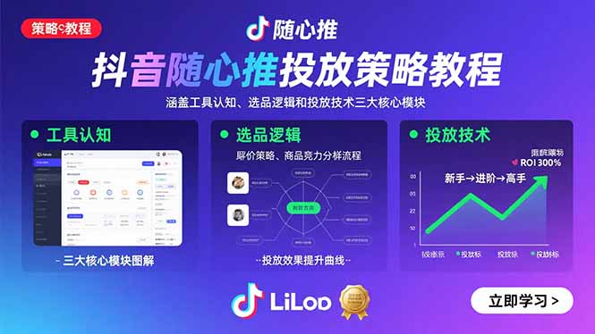 抖音随心推投放策略教程：涵盖工具认知、选品逻辑和投放技术三大核心模块-网创资源总站