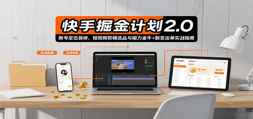 快手掘金计划2.0，账号定位装修、短视频剪辑选品与磁力金牛+裂变出单实战指南-网创资源总站