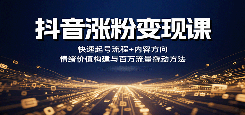 抖音涨粉变现课，快速起号流程+内容方向+情绪价值构建与百万流量撬动方法-网创资源总站