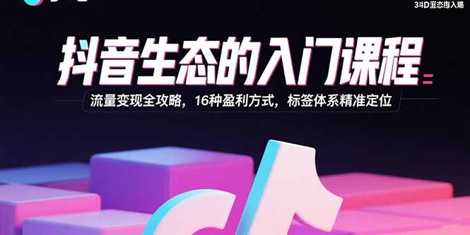 抖音生态的入门课程：流量变现全攻略，16种盈利方式，标签体系精准定位-网创资源总站