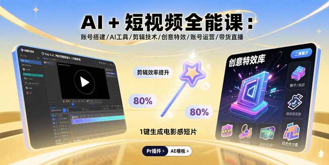 AI+短视频全能课：账号搭建/AI工具/剪辑技术/创意特效/账号运营/带货直播-网创资源总站