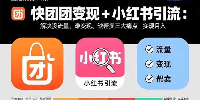 快团团变现+小红书引流：解决没流量、难变现、缺帮卖三大痛点 实现月入3w+-网创资源总站