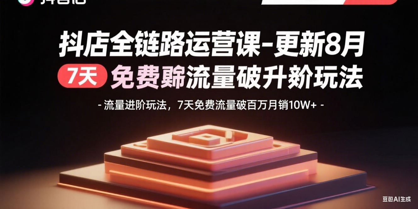 抖店全链路运营课-更新8月：流量进阶玩法，7天免费流量破百万月销10W+-网创资源总站