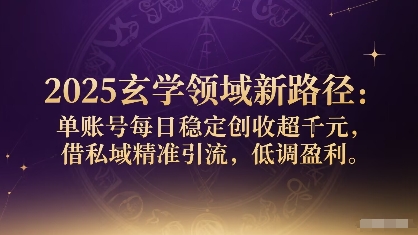 2025玄学领域新路径：单账号每日稳定创收1k+，借私域精准引流，低调盈利-网创资源总站
