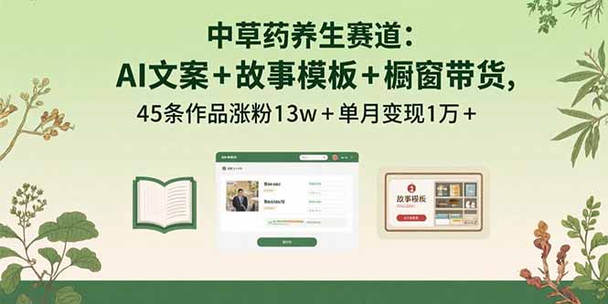 中草药养生赛道：AI文案+故事模板+橱带货，45条作品涨粉13w+单月变现1万+-网创资源总站