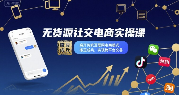 无货源社交电商实操课，绕开传统互联网电商模式，撒豆成兵，实现跨平台交易-网创资源总站