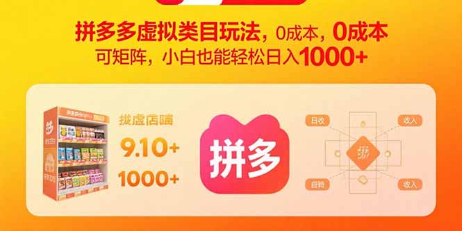 拼多多虚拟类目玩法，0成本，可矩阵，小白也能轻松日入1000+-网创资源总站