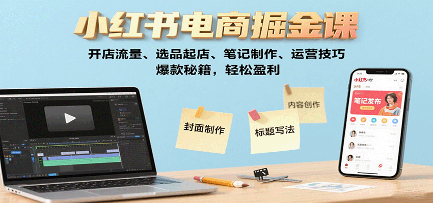 小红书电商掘金课：开店流量、选品起店、笔记制作、运营技巧，爆款秘籍，轻松盈利-网创资源总站