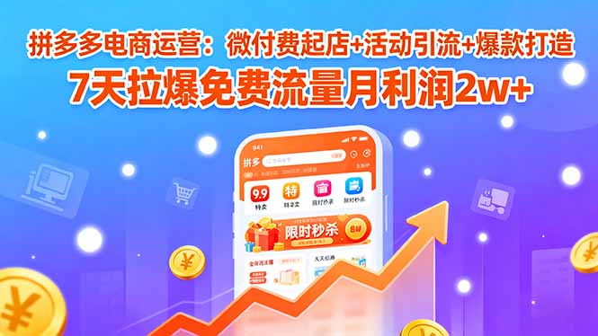 拼多多电商运营：微付费起店+活动引流+爆款打造 7天拉爆免费流量月利润2w+-网创资源总站