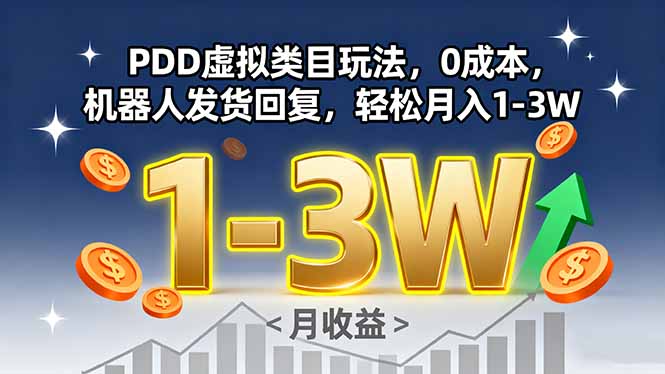 PDD虚拟类目玩法，0成本，机器人发货回复，轻松月入1-3W-网创资源总站