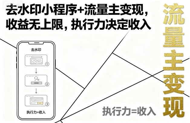 去水印小程序+流量主变现，收益无上限，执行力决定收入-网创资源总站