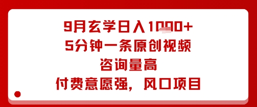9月玄学日入1k+玩法，5分钟一条原创视频，咨询量高，付费意愿强，风口项目-网创资源总站
