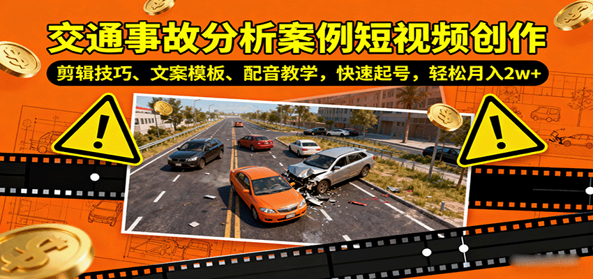 交通事故分析案例短视频创作，剪辑技巧、文案模板、配音教学，快速起号，轻松月入2w+-网创资源总站