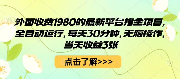 外面收费1980的最新平台撸金项目，全自动运行，每天30分钟，无脑操作，当天收益3张【揭秘】-网创资源总站