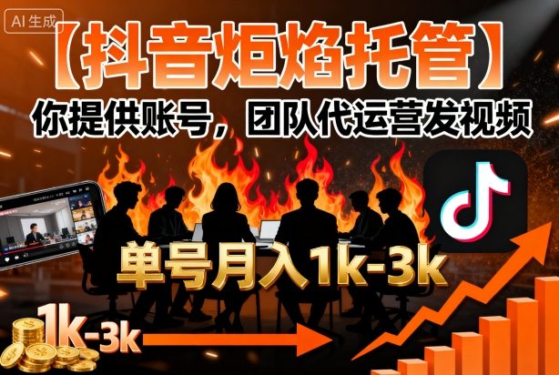 【抖音炬焰托管】你提供账号，团队代运营发视频，单号月入1k+【揭秘】-网创资源总站