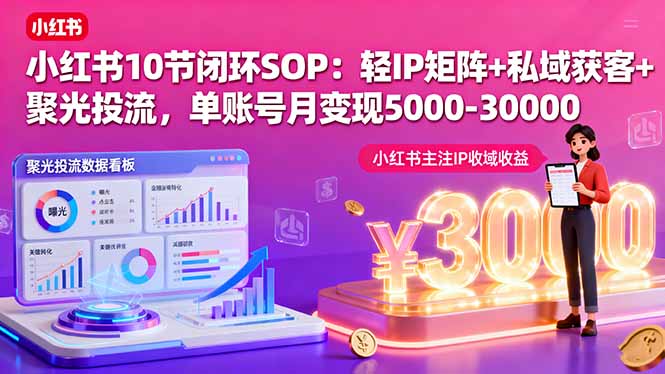 小红书10节闭环SOP：轻IP矩阵+私域获客+聚光投流，单账号月变现5000-30000-网创资源总站