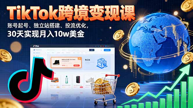 TikTok跨境变现课：账号起号、独立站搭建、投流优化，30天实现月入10w美金-网创资源总站