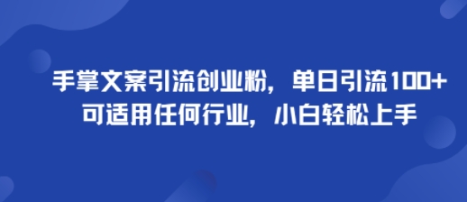 手掌文案引流创业粉，单日引流100+，可适用任何行业，小白轻松上手-网创资源总站