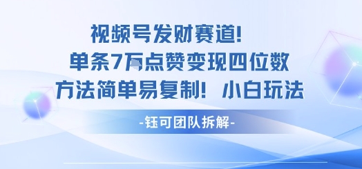 视频号发财赛道单条7W点赞变现四位数方法简单易复制小白玩法-网创资源总站